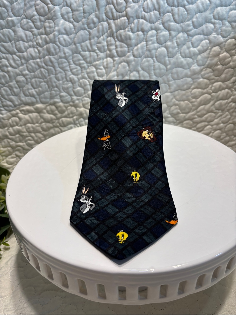 Warner Bros. Black Plaid Tie with Looney Tunes Characters